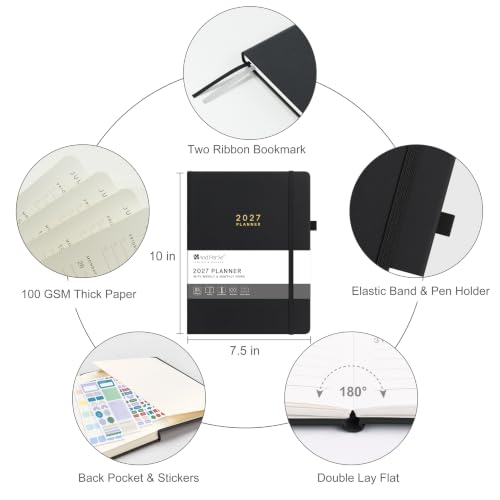 &And Per Se 2027 Planner, 12-Month Monthly & Weekly, 2027 Calendar Planner with 100gsm Paper, B5 Hardcover Faux Leather, 7.5" x 10" (Black) - color: Black, size: 7.5" x 10"(Jan 2027-Dec 2027)