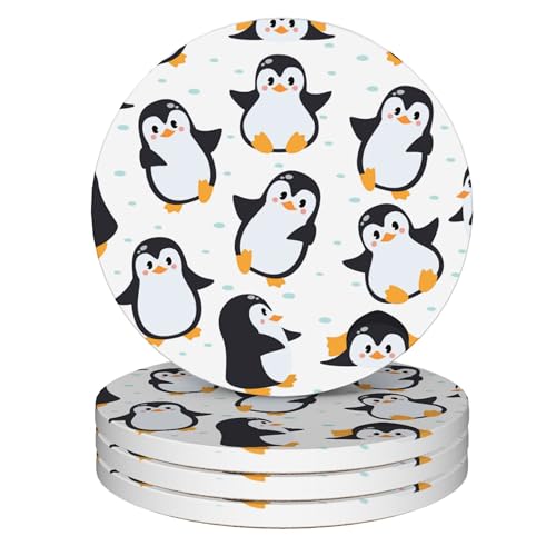 Drink Coasters Set of 4,Cute Penguins Animal Coasters for Drinks Ceramic Coasters with Cork Bottom for Kinds of Mugs and Cups,Home Decor,4'' - color: Cute Penguins Animal