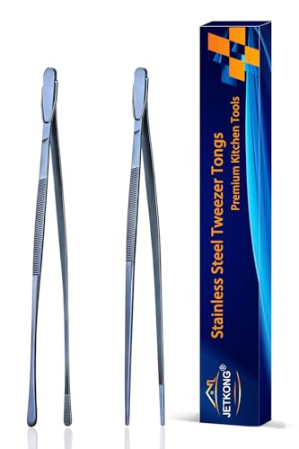 JETKONG 2 Pcs 9-Inch Cooking Tweezer Tongs Stainless Steel Kitchen Tweezers Plating Tongs (Navy Blue) - color: Navy Blue, size: 9+9 Inch