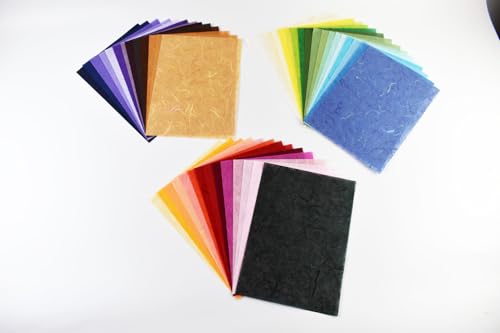 A5 Size 40 Mulberry Paper Japanese Handmade Assortment – Multicolor Origami & Craft Pack – Quality Fiber Sheets for Origami, Paper Art, Crafts & DIY Projects (A5 Size / 5.83 × 8.27 in) - color: A5 Size