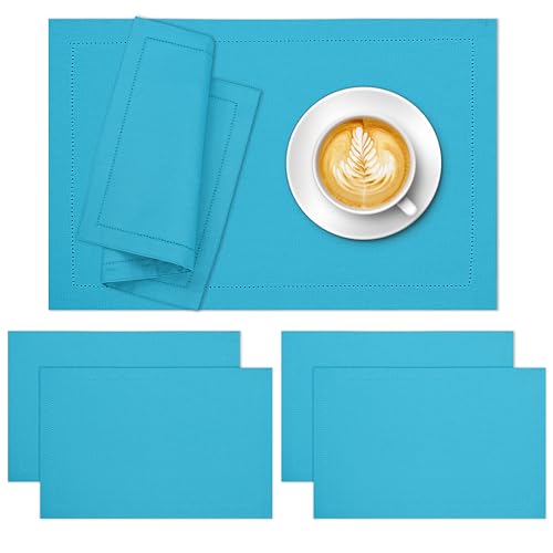 Ruvanti Placemats Set of 6, Linen Cotton Blend Place Mats, 13x19 – Blue - color: Blue