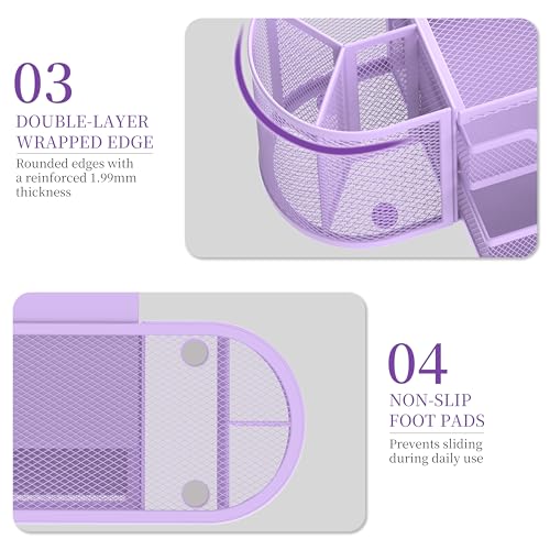 SUPEASY Mesh Desk Organizer, Pen Holder for Desk with 2 Drawers, Purple - color: Lilac Purple