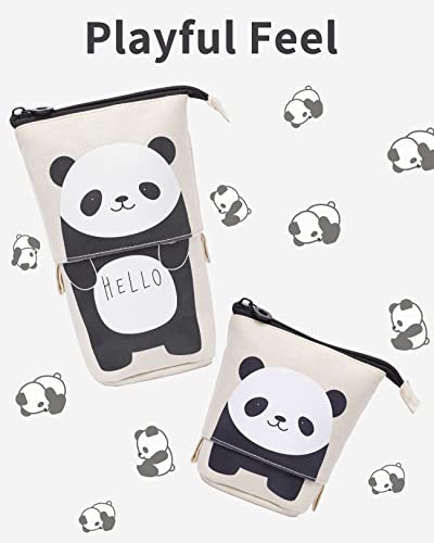 Sooez Standing Pencil Case, Cute Stand up Pencil Pouch, Telescopic Pen Bag - color: Beige Panda