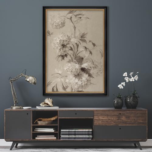 MUDECOR Premium Framed Canvas Print Wall Art Antique Botanical Floral Drawing Illustrations Modern Art Contemporary Scenic Fun Warm for Living Room, Bedroom, Office - 26"x36" Black - color: A07-2308-b40, size: 36"L x 26"W, style: Black Frame