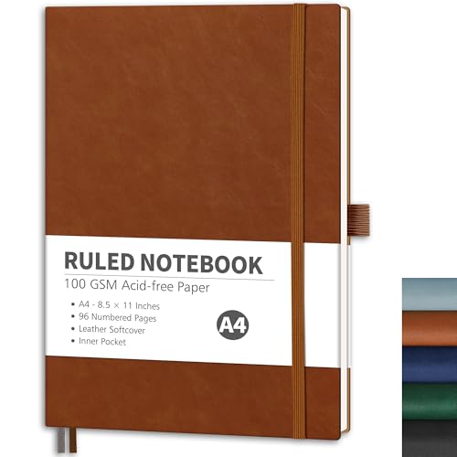 RETTACY Lined Journal Notebook, 96 Numbered Pages, A4 Size (8.5'' x 11'') - color: Brown, style: Lined