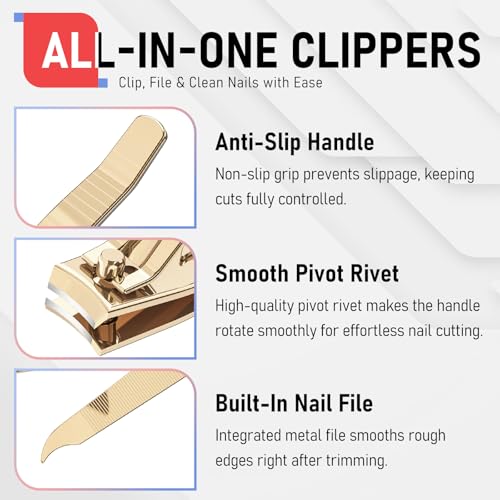 firiKer Nail Clippers with Nail File,Fingernail Clipper,Toe Nail Clippers - color: Light Gold