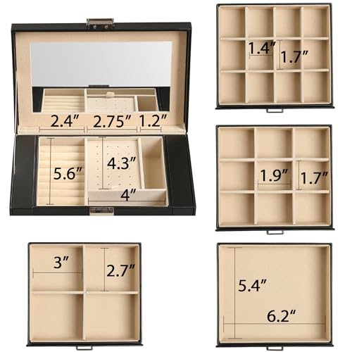 Frebeauty 5-Layer Jewelry Box for Women,Jewelry Organizer with 4 Drawers - color: Black, size: Medium