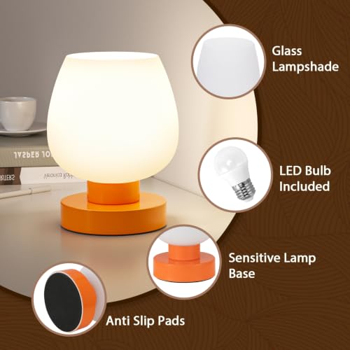 Seealle Small Touch Table Lamp for Nightstand, 3 Way Dimmable Bedside Lamp - color: Orange