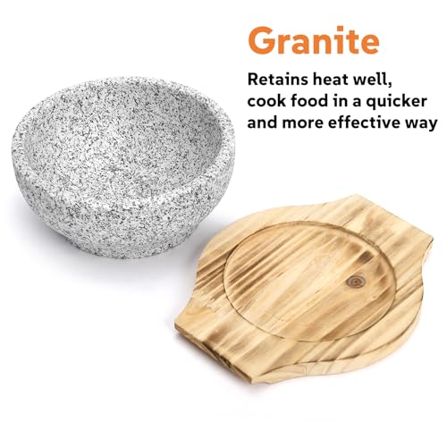 Dolsot Bibimbap Bowl, 27 Oz Korean Stone Bowls Cooking Pot with Wood Tray, Granite Stone Bowl Sizzling Hot Pot for Korean Restaurants, Soup, Rice, Stew (Pack of 3) - size: Medium (Pack of 3)