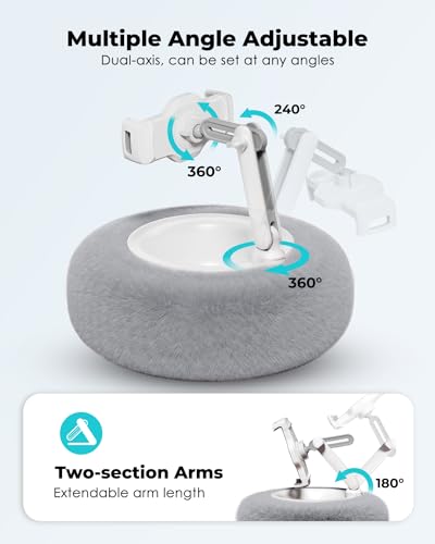 Viozon Tablet Stand Pillow, Compatible with 4.7"-13" Phone/Tablet, iPad, iPhone, Samsung, Google, Kindle, 360°Adjustable Phone Holder for Bed with Soft Plush Fabric, and Detachable Bowl, Grey - color: Grey