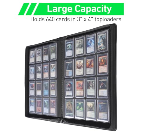 Top Loader Binder 16 Pocket, Holds 640+ Cards in 3" x 4" Toploaders, Ringless 20 Double-Sided Sleeves, Side-Loading, Spine Label with Maker Pen Toploader Binder for TCG, MTG, Sports Cards - color: Fluorescent Green, size: 16-Pocket, Holds 640 Cards
