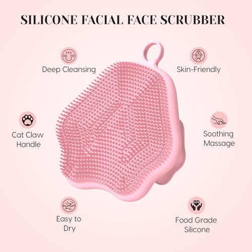 VWMYQ Silicone Face Scrubber - Exfoliating Face Scrubber for Women and Man, Gentle Facial Cleansing Brush Blackhead Acne Pore Pad Cradle Cap, Manual Soft Face Wash Brush for Deep Skin Care - color: Pink-mz