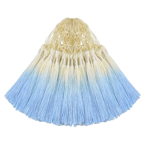 50Pcs 5 Inch Bulk Bookmark Tassel Kit for Graduation, Keychain(Beige Blue) - color: Beige&blue