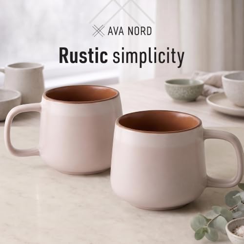 Ava Nord Large Stoneware Ceramic Coffee Mugs Set of 2 | 20 oz | Rose Sand - color: Rose Sand, size: 20 Oz