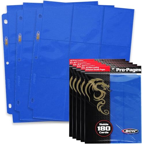 BCW Double-Sided 9-Pocket Pages (50 Blue) | Side-Loading Trading Card Binder Sheets | Card Storage & Display Solution - color: Blue