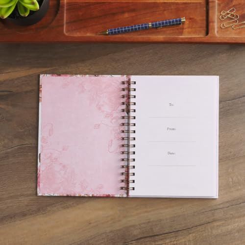 Christian Art Gifts Hardcover Journal, With God All Things Mathew 19:26 Bible Verse, Pink Floral Inspirational Wire Bound Spiral Notebook Elastic Closure Lined Pages w/Scripture, 7 x 8.5