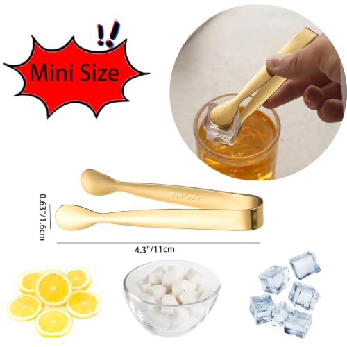 8PCS Gold Mini Metal Tongs,4.3"/11cm,Stainless Steel 304,for Ice Cube,Sugar