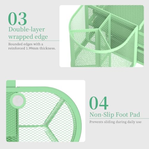 SUPEASY Mesh Desk Organizer, Pen Holder for Desk with 2 Drawers, MintGreen - color: Mint Green
