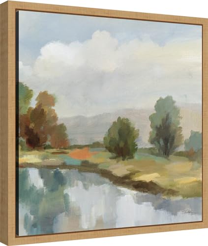 Amanti Art Framed Canvas Wall Art 16x16 River and Clouds III by Silvia Vassileva, Framed Wall Art Canvas, Landscapes Artwork, Modern Decor, Small Poster Painting for Living Room, Bedroom, Bathroom, - color: Sylvie Natural, size: 16"L x 16"W