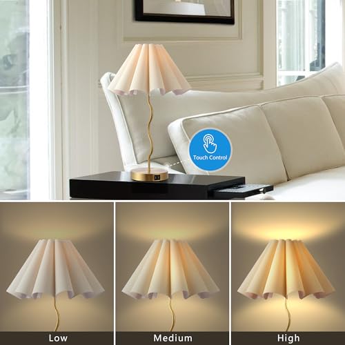 EOEYYOYB Pleated Table Lamp, Set of 2 Table Lamps for Bedroom, Bedside Lamps for Nightstand with Linen Lampshade, Modern Lamp for Bedroom Home Office Decor, Gold - color: Gold 2 Set