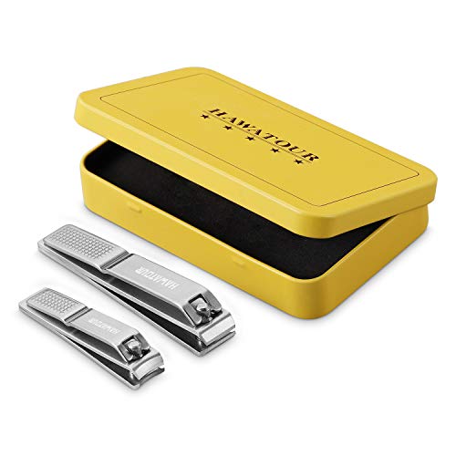 HAWATOUR Nail Clippers Set with Visibly Tin Case, Silver - color: Silver