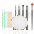 FULINJOY 21Pcs Nail Art Design Tool Kits - 1 Resin Nail Art Palette, 5 Nail Art Dotting Pens, 15 Nail Art Brushes, Nail Polish Mixing Palette Double-Ended Dotting Pen Nail Liner Nail Drawing Brushes