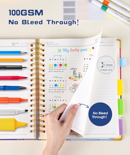 Hardcover Spiral Notebook journal with Removable Dividers Tabs, 300 Pages 5 Subject Notebook College Ruled, 100GMS Notebooks for Work School Note taking,Lined Journal for Women,A5 Colorful Feather - color: Colorful Feather, size: 6.2"x8.2"