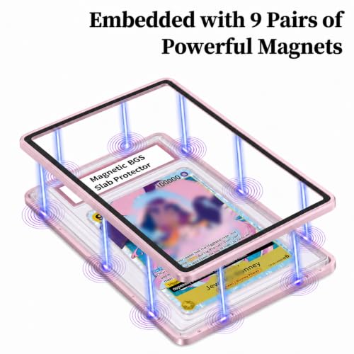 Magnetic BGS Slab Protector with Foldable Kickstand - UV Protection Tempered Glass & Aluminum Metal Bumper for 35PT Beckett Graded Cards, 9-Point Secure Lock Display Guard & Clear View (Pink) - color: Pink, size: BGS Card Case