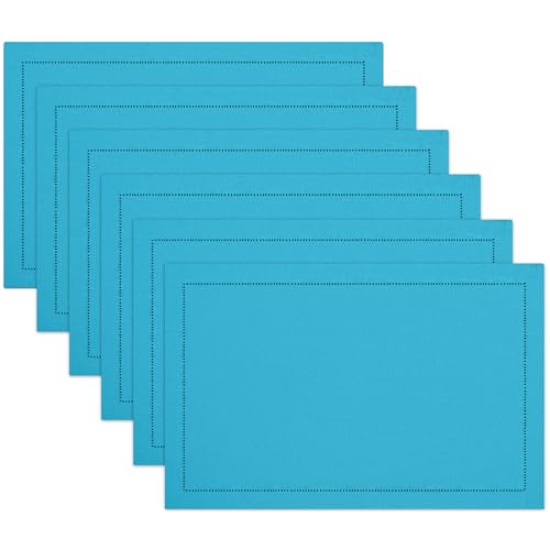 Ruvanti Placemats Set of 6, Linen Cotton Blend Place Mats, 13x19 – Blue - color: Blue