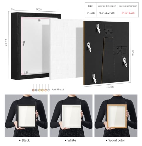 8x10 Shadow Box Picture Frame with Real Glass Panel and Linen Back - color: Black + Thickened Panel + Foam Packaging, size: 8x10