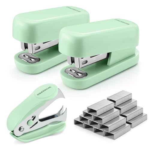 WORKPRO Small Stapler with Staples, Mini Green Stapler Set for Desk - color: Green