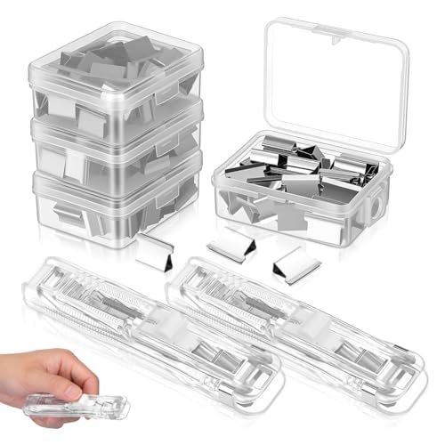 Lurrose Refillable Stapler Set 2 Portable Office Staplers with 200 Reusable Paper Clips Desk Stapler Tool for Document Binding Reports Assignments School Supplies