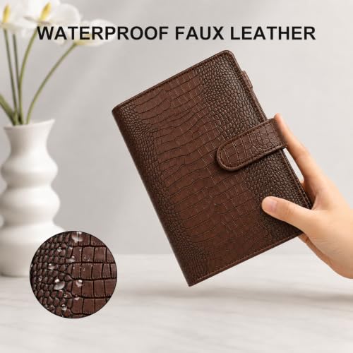 Convend A6/A5 Refillable 6 Ring Faux Leather Binder Cover, Brown Croc - color: Crocodile-brown, size: Luxe-A6