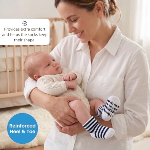 GOTS Organic Cotton Blend 12 infant socks with Grip 0-6 M Boy Non Slip Gift - color: Blue, size: 0-6 Months
