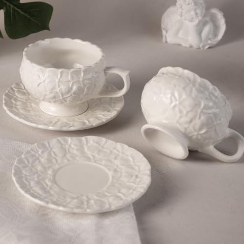 KAMMAK Tea Cups and Saucers Set of 2, 8.5 oz Porcelain Coffee Cups, 560N - size: 7KPSP560N