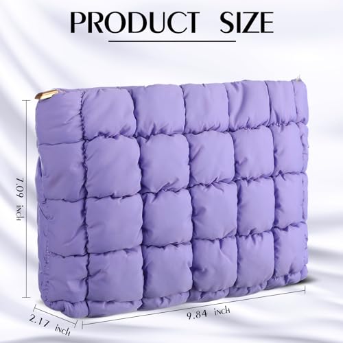 Hillban Purple Puffy Quilted Makeup Bag for Women Cosmetic Gift, Classic - color: Punple, size: Classic