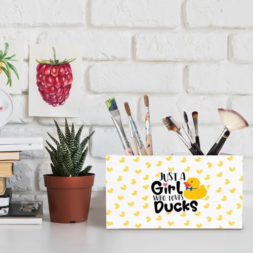 Yellow Duck Pen Holder for Desk, Gifts for Duck Lovers Pencil Organizer, Just a Girl Who Loves Ducks Wooden Box Sign Desk Decor for Home Office Decoration - color: DUCKS