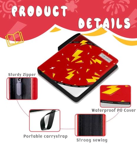 Trading Card Binder 4 Pocket,Card Binder 400 Pockets,Card Book Holder Cards with 50 Removable Sleeves,3-Ring Zip Design MTG/TCG/Sport Collectible Trading Card Albums Gifts for Boys and Girls(Red) - color: Red, size: Small