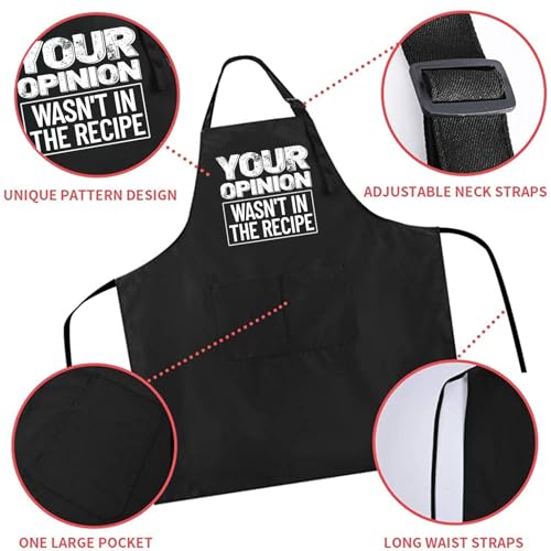 Rosoz Funny BBQ Black Chef Aprons for Men Adjustable Kitchen Cooking Aprons - color: Your Opinion Wasn't in the Recipe