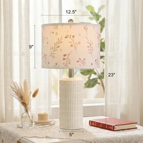 PoKat 23'' Table Lamp with Flower Lampshade for Night Stands, Birthday Gifts for Women Mom, House Warming Gifts New Home Decor, Ceramic Lamp for Living Room, Modern Bedroom Lamp for Nursery - color: Floral Pink