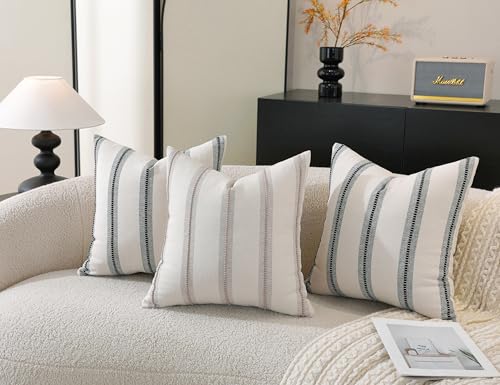 Cethom Boho Throw Pillow Covers 18x18 Set of 2, Taupe Striped Decorative Pillow Cases for Couch Chair Bed, Textured Farmhouse Modern Accent Cushion Covers for Living Room Bedroom Sofa Home Decor - color: Taupe, size: 18" x 18" (Pack of 2)