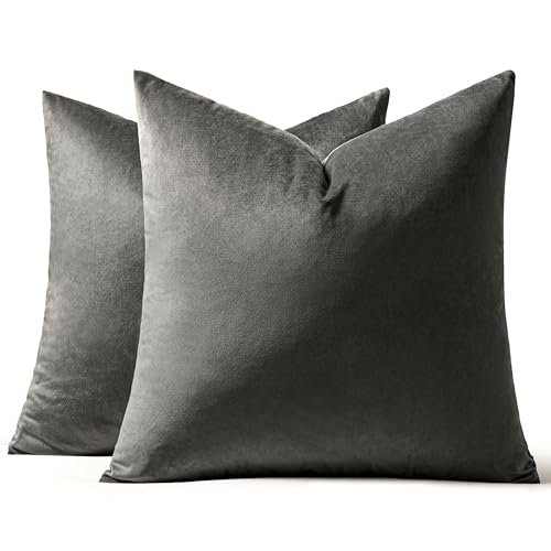 MIULEE Velvet Throw Pillow Covers 12x12 Inch Pack of 2 Medium Gray - color: Medium Gray, size: 12" x 12" (Pack of 2)