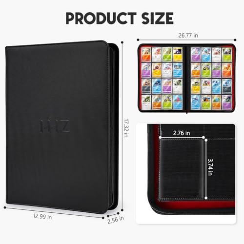 HHZ 16-Pocket Trading Card Binder, 832 Slots, Side Loading, Ringless -Black - color: Black