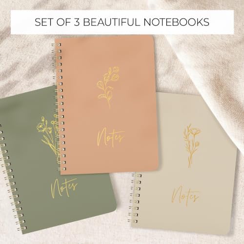 Aesthetic Spiral Notebook Set of 3 For Women - Cute College Ruled Journals - color: sage-pink-beige, size: Medium 8x6