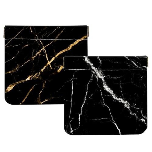 2Pcs PU Leather Small Squeeze Coin Purse Pouch Mini coin Bag Unique And Cute Wallet Cosmetic Bags Change Bag For Women Girls Men （Black marble - color: Black marble