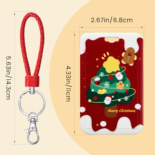 ID Card Badge Holder Key Chain with Metal Keyring, Plastic Slide Open with ID Window for Women Men Girls Students,Christmas Tree - color: Christmas Tree