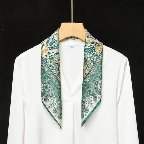100% Mulberry Silk Scarf - 21" Square Lightweight Neckerchief, Gift Packed - color: Green-totem