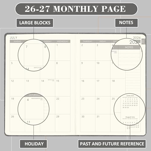 Planner 2026-2027 - Weekly & Monthly 2026-2027 Planner with Pen Loop - style: Grey, 5.75" x 8.25"| 26-27