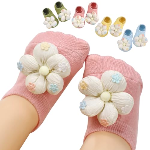 4Packs Baby Girls Socks,Flower Non-Slip Grips for Babies Toddler Princess - color: Yellow Pink Green Blue