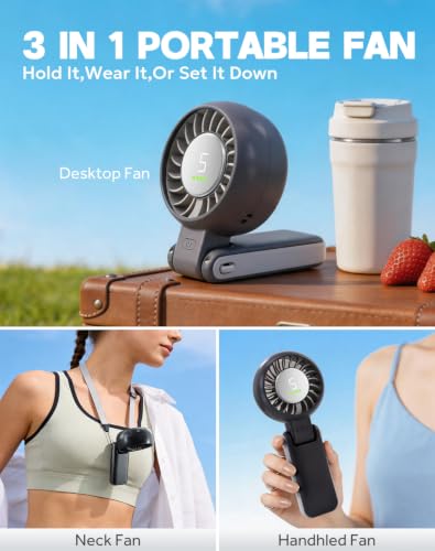 Portable Handheld Turbo Fan Foldable Personal Fans, 5 Gear Wind, 4000mAh Rechargeable Battery Operated, Up to 16 Working Hours, 3 IN 1 Small Hand Held Fan for Travel, Camping, Beach (Black) - color: Black